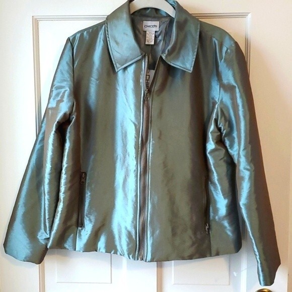 NWT CHICO'S SHIMMER SHINE LALEH JACKET ZIP UP TURQUOISE SIZE 1/S… - Picture 1 of 11